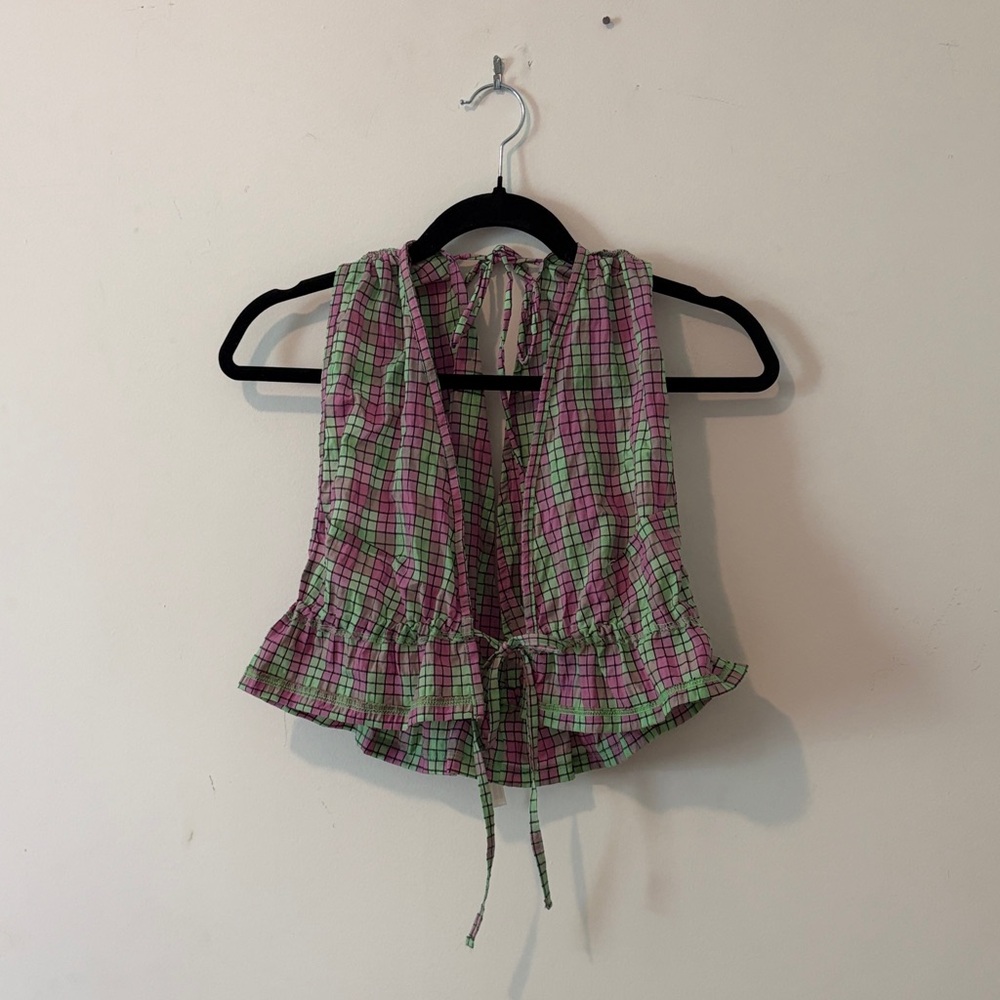 Free People Plaid Purple & Green Matching Set - Picture 2 of 4